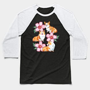 Corgis In Flowers Baseball T-Shirt